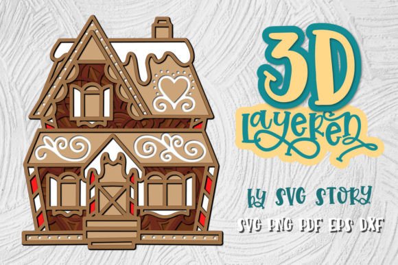 3D Christmas Gingerbread House 03 SVG