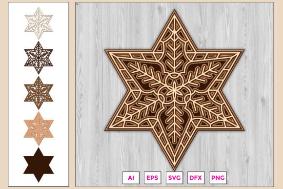 3D SVG Christmas Leaf Star Mandala