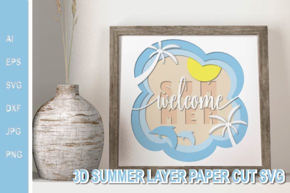 3D SVG Summer Layer Paper Cut for Shadow Boxes