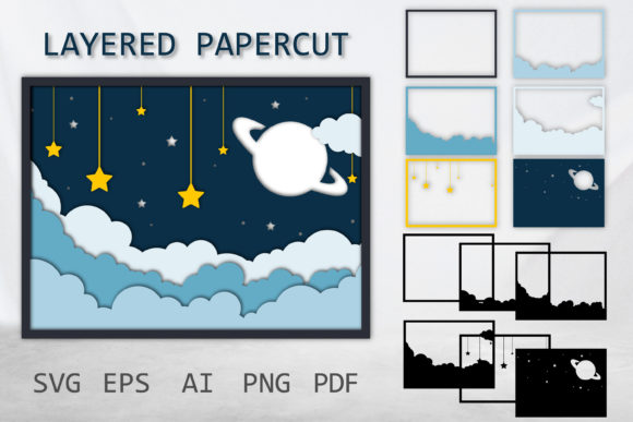 Layered Papercut Space Planet 3D Night