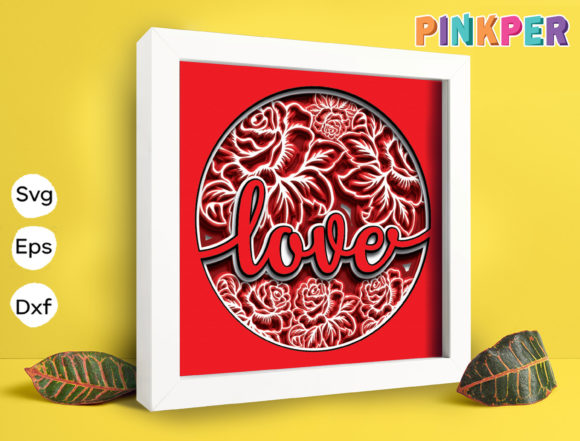 Love Flower Paper Cut Light Box 3D SVG