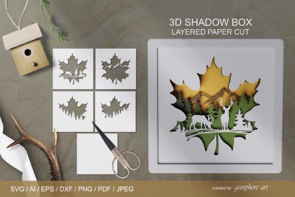Maple Leaf Shadow Box. Layered Papercut