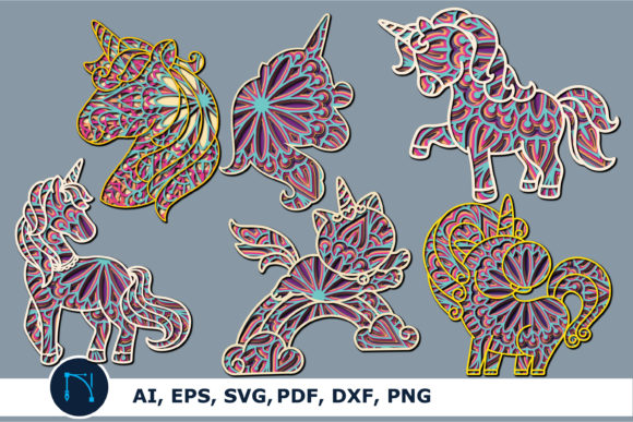 Multi Layer Unicorn Mandala Bundle Svg